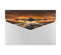 Military Plane Landing on Airforce Runways Against Beautiful Dusky Sky File Folder with Snap&6 Pockets Reusable File Organizer Portable Document Paper Bill Receipt Organizer Plastic Envelopes for Offi