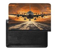 Military Plane Landing on Airforce Runways Against Beautiful Dusky Sky Passport Holder for Trave Waterproof Travel Wallet Holds Passports Cards Tickets ID Cash