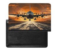 Military Plane Landing on Airforce Runways Against Beautiful Dusky Sky Passport Holder Wallet Card Case Fashion Travel Passport Cover Documents Organizer ID Protector Holder Unisex-adult