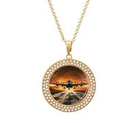 Military Plane Landing on Airforce Runways Against Beautiful Dusky Sky Pendant Necklaces Non-Tarnish Round Necklace Multicolored Diamond Studded Exquisite Necklace Coin Pendant Fashion Jewelry Necklac