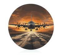 Military Plane Landing on Airforce Runways Against Beautiful Dusky Sky Tempered Glass Cutting Board Kitchen Counter Protector Round Chopping Mat Perfect for Bread Meat Veggies Fruit & More (Diameter: