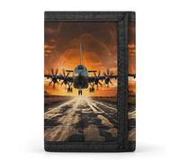 Military Plane Landing on Airforce Runways Against Beautiful Dusky Sky Wallet for Women Men Trifold Wallet Large Front Pocket Wallets Travel Slim RFID Blocking Wallets Coin Purse Credit Card Holder