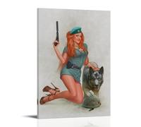 Military Poster Female Soldier And Military Dog Poster Vintage Art, Wall Canvas, Decoration Aesthetic, Living Room, Kids Room Dormitory, Cafe, Bathroom, Suitable for Bedroom, Gym, Cool Classic 08x12in