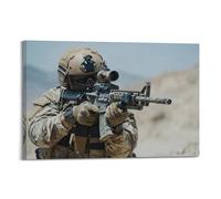 Military Poster with Soldier in Full - Gear Aiming Rifle, Realistic And Intense, A Must - Have for Enthusiasts. Decorative Painting Canvas Wall Posters And Modern Family Bedroom Decor 12x18inch(30x45c