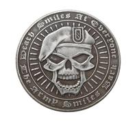 Military Skull Commemorative Coin - Vintage-Style Iron Coin with Army Beret Design, “Death Smiles at Everyone, The Army Smiles Back” Quote, Silver-Plated for Collection or Display