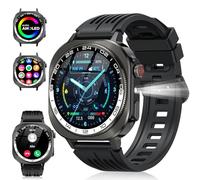 Military Smart Watch for Men, 1.43"HD AMOLED Fitness Watch with Flashlight/660mAh Battery/Compass, 130+ Sports/Heart Rate/Sleep Monitor/Pedometer, IP68 Waterproof Outdoor Smartwatch for IOS Android