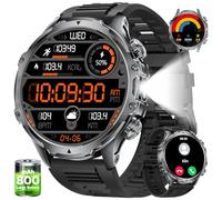 Military Smart Watch for Men,1.85" HD/800mAh Battery Smart Watches with LED Flashlight for Android iOS (Bluetooth Call Answer/Calls)Fitness Tracker with Heart Rate/Sleep Tracking/Blood Oxygen Silicone