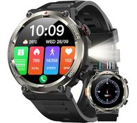 Military Smart Watch for Men Answer/Make Call,1.45" Outdoor Sports Watch with 100 Days Battery/Flashlight/Compass/120+ Sports/SpO2 Heart Rate Sleep Monitor,IP68 Waterproof Smartwatch for iOS Android