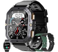 Military Smart Watch for Men(Answer/Make Calls), 2.02”AMOLED 5ATM Waterproof Smartwatch with Heart Rate/SpO2/Blood Pressure, 100+ Sports, Fitness Watch for Android iPhone, with 3 Watch Bands (Black)