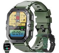 Military Smart Watch for Men(Answer/Make Calls), 2.02”AMOLED 5ATM Waterproof Smartwatch with Heart Rate/SpO2/Blood Pressure, 100+ Sports, Fitness Watch for Android iPhone, with 3 Watch Bands (Green)