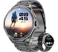 Military Smart Watch for Men Answer/Make Calls 710mAh Big Battery, 1.85" HD Ultra Screen with Heart Rate/Sleep Monitor /100+Sport Modes Smart Watches for Android iOS Black Steel Strip