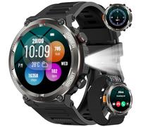 Military Smart Watch for Men(Answer/Make Calls),Outdoor Smartwatch with 100 Days Battery/LED Flashlight/Compass/Heart Rate/SpO2/Sleep Monitor/2 Straps, Rugged Fitness Watch for iPhone/Android Phones