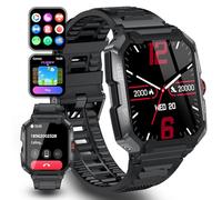 Military Smart Watch for Men IP68 Waterproof Smart Watches with 1.85 "Big Touch Screen 400mAh Battery Fitness Detector Heart Rate Sports Tracker Tactical Smartwatch for iOS Android,47Black