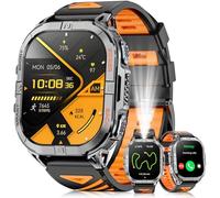 Military Smart Watch for Men, Rugged GPS Watch with LED Flashlight Compass, 2.13" AMOLED Smart Watches(Answer/Dial Calls), 3ATM Waterproof Fitness Tracker with Heart Rate/Sleep for iPhone (Black)