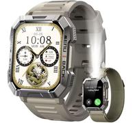 Military Smart Watch for Men Rugged Outdoor Fitness Tracker with Bluetooth Calls Voice Assistant IP68 Waterproof 900mAh 30-Day Battery Heart Rate SpO2 Sleep Monitoring 100+ Sports Modes (Khaki)