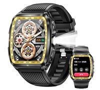 Military Smart Watch for Men with 1.8'' HD Barrel Screen Strong LED Flashlight, 50M Waterproof, 400mAh Rugged Smartwatch Fitness Tracker Heart Rate Sleep Monitor for iOS Android (Gold)