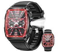 Military Smart Watch for Men with 1.8'' HD Barrel Screen Strong LED Flashlight, 50M Waterproof, 400mAh Rugged Smartwatch Fitness Tracker Heart Rate Sleep Monitor for iOS Android (Red Black)
