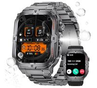 Military Smart Watch for Men with LED Flashlight 3ATM Waterproof 1.96" Big Screen Rugged Tactical Smartwatch with Call Sports Fitness Tracker with Heart Rate Sleep Monitor for iPhone Android (Black)
