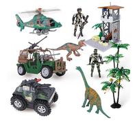 Military Soldier Action Figures,Army War Base With Vehicles Helicopter Army Men,Military Combat Toy Sets With Watchtower Building Blocks Dinos Park toddle Christmas Birthday Gift For Kids Boy