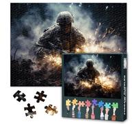 Military Soldier Closeup Portrait Jigsaw Puzzle 1000 Pieces Brave Warrior Face with Scars Army Veteran Puzzle for Adults Intense Gaze Military Wall Art Puzzle 27.5 x 19.7 Inches