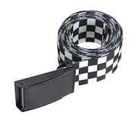 Military Style Belt, Flip Top Buckle, Adjustable Checkered Grid Strap, Black and White