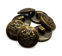 Military Style Bronze Plastic Shank Buttons with Coat of Arms Crest Design, 15mm (20)