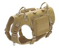 Military Tactical Adjustable Nylon Outdoor Labrador German Shepherd Dog Camping Hunting Training Harness With 2 Detachable Pouches,Khaki,M