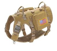 Military Tactical Adjustable Working Dog Camping Training Harness With 2 Bag 3 Flag For German Shepherd Labrador French Bulldog,Khaki,L