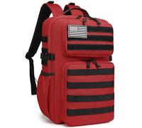 Military Tactical Backpack for Men Waterproof Daypack 3 Day Assault Pack Molle Bag with Water Bottle Holder, Red, 25L, Tactical Backpack