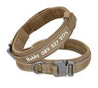 Military Tactical Dog Camping Hunting Training Collar Personalized Dog Collar Outdoor Reflective Nylon Collar Custom Engraving With Control Handle Labrador German Shepherd Collar,Khaki,XL