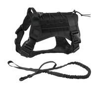 Military Tactical Dog Harness Leash Set Adjustable Dog Harness Service Dog Harness Military Pet Vest Outdoor Dog Training Camping Walking Harness For Medium And Large Dogs,Black Harness Leash,XL
