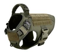 Military Tactical French Bulldog German Shepherd Malinois Camping Hunting Training Nylon Harness With Metal Buckle Control Handle,Green,L