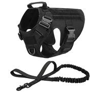 Military Tactical Labrador French Bulldog German Shepherd Camping Training Hunting Nylon Harness And Leash Set With Metal Buckle,Black,XL