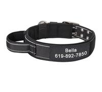 Military Tactical Personalized Dog Camping Training Name Phone Number Collar With Control Handle For Greyhound German Shepherd Shiba Inu,Black,XL