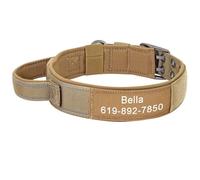 Military Tactical Personalized Dog Camping Training Name Phone Number Collar With Control Handle For Greyhound German Shepherd Shiba Inu,Brown,M