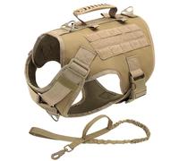 Military Tactical Pet Harness Vest Adjustable Nylon Working Dog Harness Collar Leash Set Dog Camping Hunting Training Harness For Medium To Large Dogs,Khaki Sets,M
