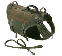 Military Tactical Working Dog Training Hunting Harness Vest No Pull Adjustable Nylon Dog Harness And Leash Set For Labradors German Shepherds,Green Set,M