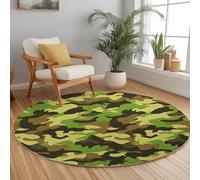 Military Theme Anti-slip Round Rug 100 cm, Forests Camouflage Color Blocks Washable Circle Carpet Bedroom - Short-pile Pile Circle Rug for Kitchen Entryway Laundry Living Room Dining Room