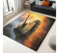 Military Theme Oil Painting Style Tanks, Yellow Area Rug, Soft Short Pile Rugs with Non-Slip Backing, Machine Washable Non Shedding Carpet for Living Room Bedroom 60 x 90 cm