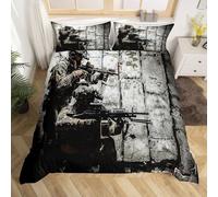 Military Theme Super King Size Duvet Cover Sets Soldiers Bedding Soft Breathable Microfiber 3D Quilt Covers 260x220 cm with Zipper Closure and 2 Pillowcases b-3568