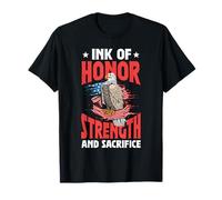 Military US Flag Eagle Ink of Honor Strength and Sacrifice T-Shirt