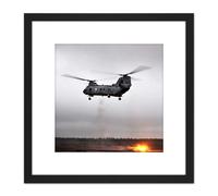 Military USA Marine Corps CH-46 Sea Knight Helicopter Photo 8X8 Inch Square Wooden Framed Wall Art Print Picture with Mount Artery8 Black One Size