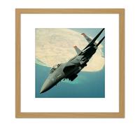 Military USA USAF F-15E Strike Eagle Jet Fighter 8X8 Inch Square Wooden Framed Wall Art Print Picture with Mount Artery8 Light Oak One Size