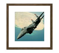 Military USA USAF F-15E Strike Eagle Jet Fighter 8X8 Inch Square Wooden Framed Wall Art Print Picture with Mount Artery8 Brown One Size