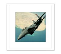 Military USA USAF F-15E Strike Eagle Jet Fighter 8X8 Inch Square Wooden Framed Wall Art Print Picture with Mount Artery8 White One Size