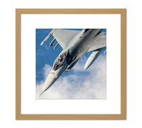 Military USA USAF F-16 Fighting Falcon Fighter Jet Photo 8X8 Inch Square Wooden Framed Wall Art Print Picture with Mount Artery8 Light Oak One Size