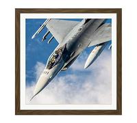 Military USA USAF F-16 Fighting Falcon Fighter Jet Photo Square Wooden Framed Wall Art Print Picture 16X16 Inch