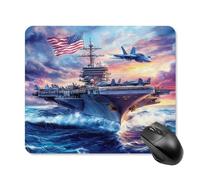 Military USS Battleships Fight Jets Gaming Mouse Pad with Rubber Base