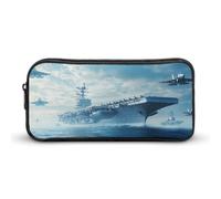 Military USS Enterprise Battleship Fight Jets Large Capacity Pencil Case Zipper Office Storage Pouch Multifunctional Makeup Bag for Travel 22 * 12 * 5cm