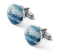 Military USS Enterprise Battleship Fight Jets Men’s Classic Cufflinks Jewelry Accessories for Suit Shirts Husband Anniversary Birthday Gift 2.0cm